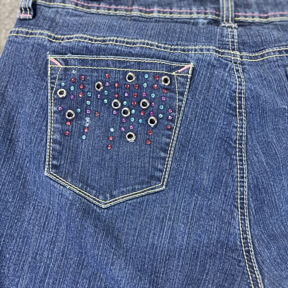 Southpole Jeans Womens 20 Blue Denim Bermuda Shorts Cuffed Embellished‎ Pockets - Picture 7 of 8